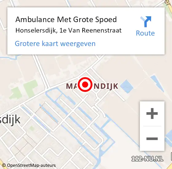 Locatie op kaart van de 112 melding: Ambulance Met Grote Spoed Naar Honselersdijk, 1e Van Reenenstraat op 14 oktober 2021 17:46