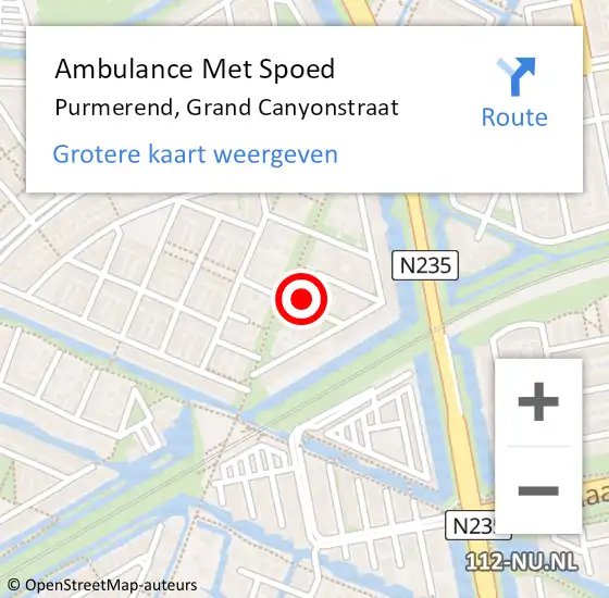 Locatie op kaart van de 112 melding: Ambulance Met Spoed Naar Purmerend, Grand Canyonstraat op 14 oktober 2021 17:57