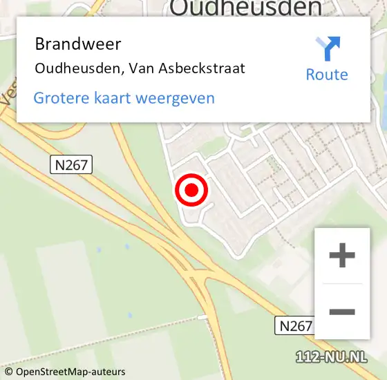 Locatie op kaart van de 112 melding: Brandweer Oudheusden, Van Asbeckstraat op 14 oktober 2021 18:05