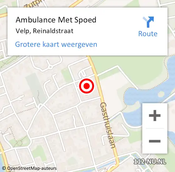 Locatie op kaart van de 112 melding: Ambulance Met Spoed Naar Velp, Reinaldstraat op 14 oktober 2021 18:15