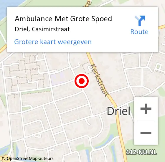 Locatie op kaart van de 112 melding: Ambulance Met Grote Spoed Naar Driel, Casimirstraat op 14 oktober 2021 18:26