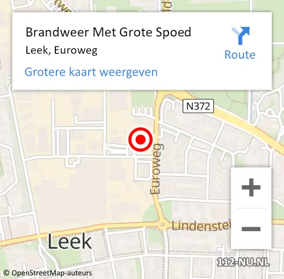 Locatie op kaart van de 112 melding: Brandweer Met Grote Spoed Naar Leek, Euroweg op 14 oktober 2021 18:52