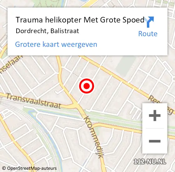 Locatie op kaart van de 112 melding: Trauma helikopter Met Grote Spoed Naar Dordrecht, Balistraat op 14 oktober 2021 19:29