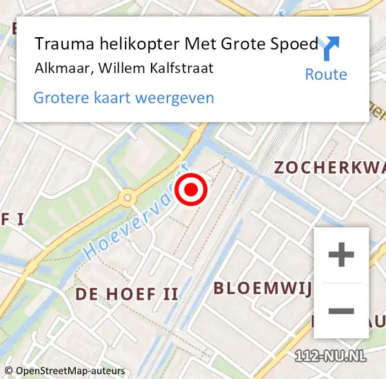 Locatie op kaart van de 112 melding: Trauma helikopter Met Grote Spoed Naar Alkmaar, Willem Kalfstraat op 14 oktober 2021 19:36