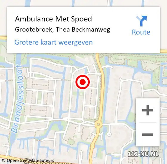 Locatie op kaart van de 112 melding: Ambulance Met Spoed Naar Grootebroek, Thea Beckmanweg op 14 oktober 2021 19:41