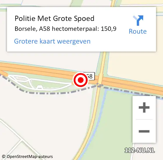 Locatie op kaart van de 112 melding: Politie Met Grote Spoed Naar Borsele, A58 hectometerpaal: 150,9 op 14 oktober 2021 19:43