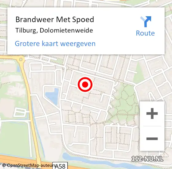 Locatie op kaart van de 112 melding: Brandweer Met Spoed Naar Tilburg, Dolomietenweide op 14 oktober 2021 19:44