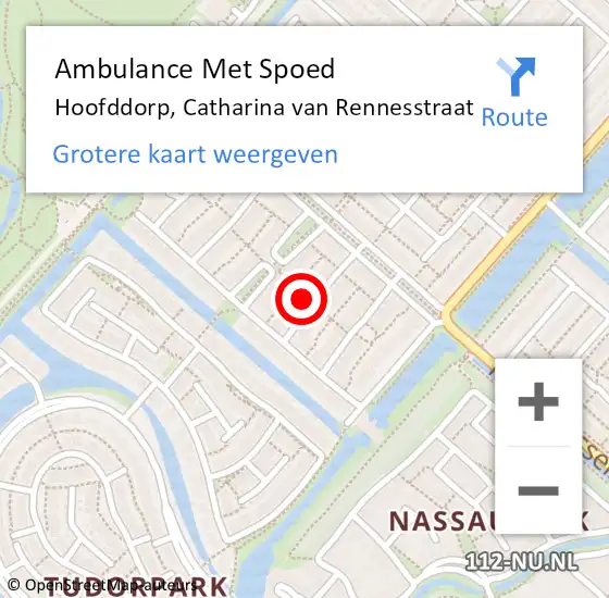 Locatie op kaart van de 112 melding: Ambulance Met Spoed Naar Hoofddorp, Catharina van Rennesstraat op 14 oktober 2021 19:51