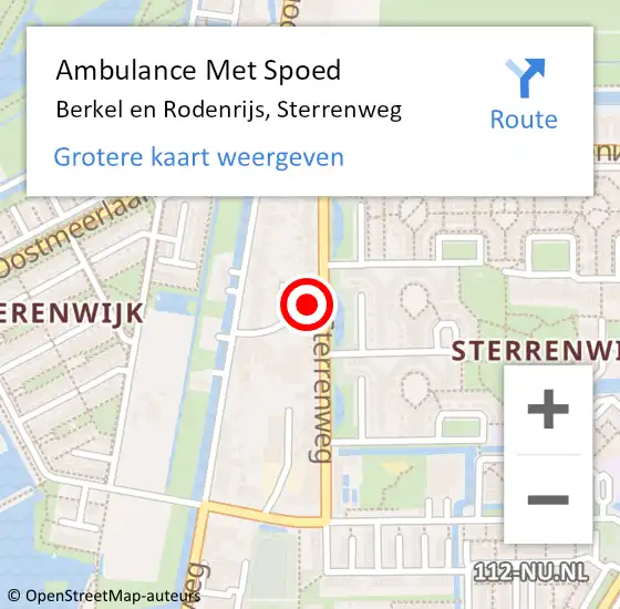 Locatie op kaart van de 112 melding: Ambulance Met Spoed Naar Berkel en Rodenrijs, Sterrenweg op 14 oktober 2021 21:21