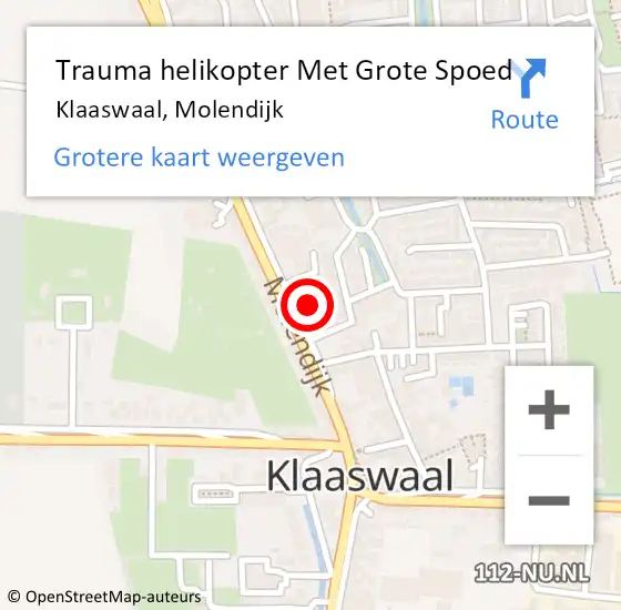 Locatie op kaart van de 112 melding: Trauma helikopter Met Grote Spoed Naar Klaaswaal, Molendijk op 14 oktober 2021 21:23