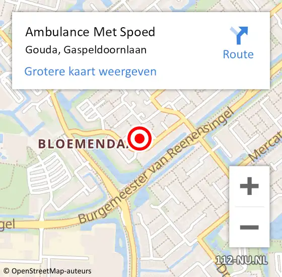 Locatie op kaart van de 112 melding: Ambulance Met Spoed Naar Gouda, Gaspeldoornlaan op 14 oktober 2021 21:25