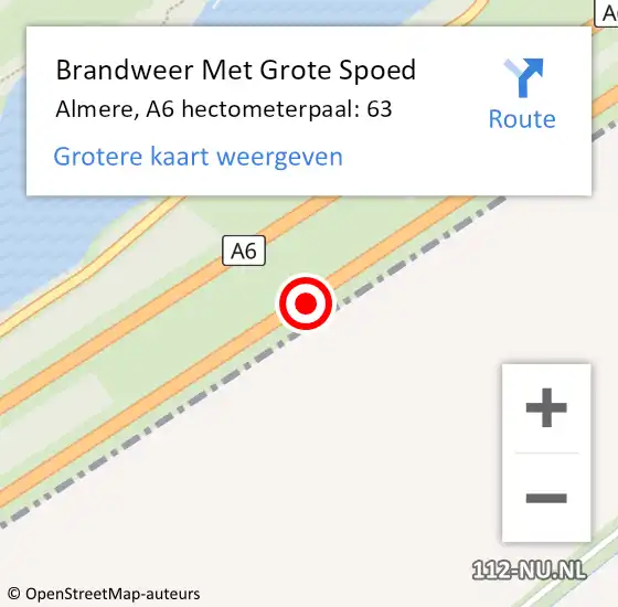 Locatie op kaart van de 112 melding: Brandweer Met Grote Spoed Naar Almere, A6 hectometerpaal: 63 op 14 oktober 2021 21:37