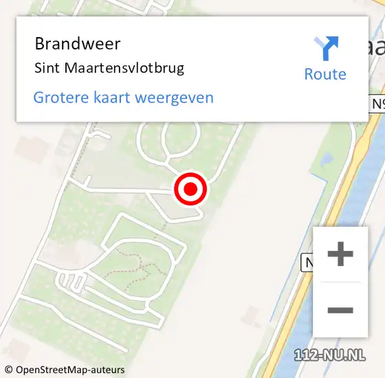 Locatie op kaart van de 112 melding: Brandweer Sint Maartensvlotbrug op 14 oktober 2021 21:42