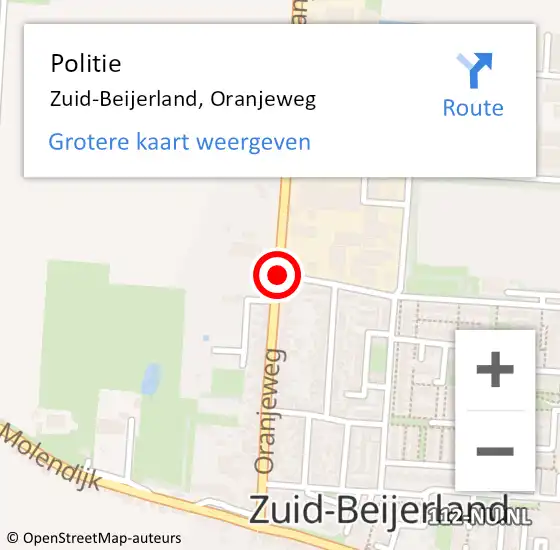 Locatie op kaart van de 112 melding: Politie Zuid-Beijerland, Oranjeweg op 14 oktober 2021 22:16