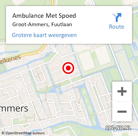 Locatie op kaart van de 112 melding: Ambulance Met Spoed Naar Groot-Ammers, Fuutlaan op 14 oktober 2021 22:47