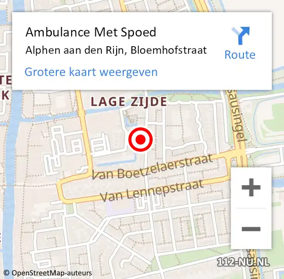 Locatie op kaart van de 112 melding: Ambulance Met Spoed Naar Alphen aan den Rijn, Bloemhofstraat op 14 oktober 2021 23:18