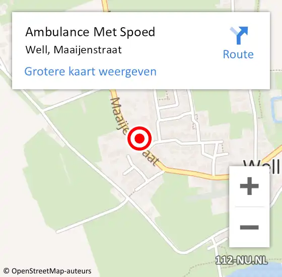 Locatie op kaart van de 112 melding: Ambulance Met Spoed Naar Well, Maaijenstraat op 15 oktober 2021 00:19