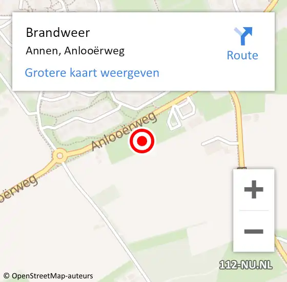 Locatie op kaart van de 112 melding: Brandweer Annen, Anlooërweg op 15 oktober 2021 00:24