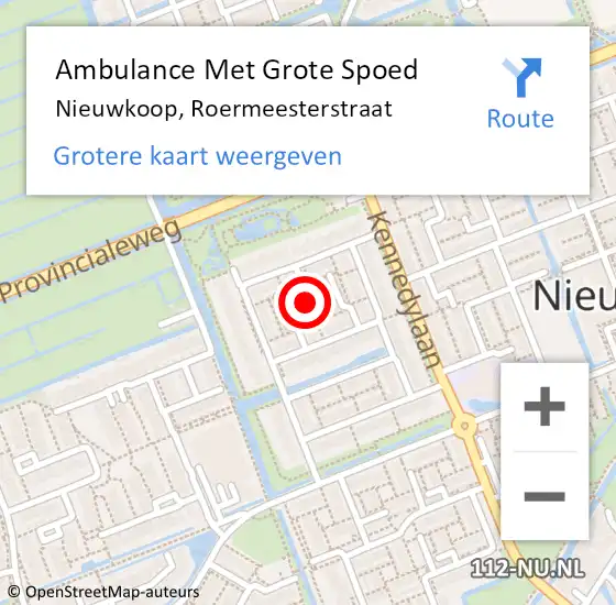 Locatie op kaart van de 112 melding: Ambulance Met Grote Spoed Naar Nieuwkoop, Roermeesterstraat op 15 oktober 2021 00:34