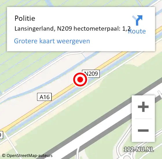 Locatie op kaart van de 112 melding: Politie Rotterdam, N209 hectometerpaal: 1,2 op 15 oktober 2021 07:10