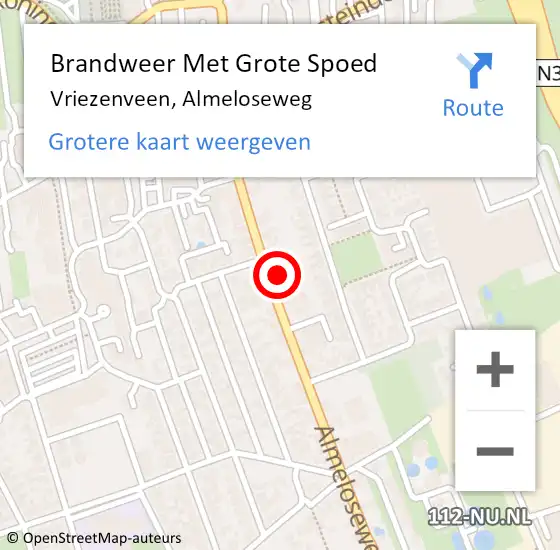 Locatie op kaart van de 112 melding: Brandweer Met Grote Spoed Naar Vriezenveen, Almeloseweg op 15 oktober 2021 07:36