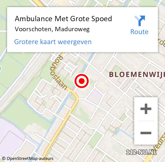 Locatie op kaart van de 112 melding: Ambulance Met Grote Spoed Naar Voorschoten, Maduroweg op 15 oktober 2021 07:37