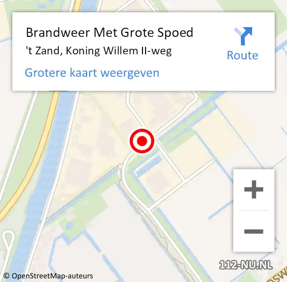 Locatie op kaart van de 112 melding: Brandweer Met Grote Spoed Naar 't Zand, Koning Willem II-weg op 15 oktober 2021 07:52