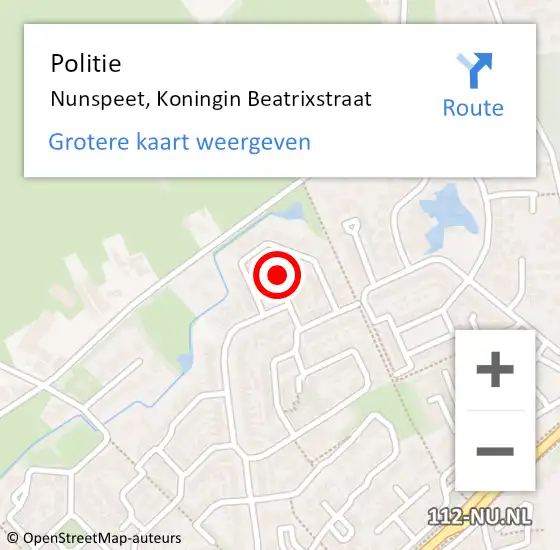 Locatie op kaart van de 112 melding: Politie Nunspeet, Koningin Beatrixstraat op 15 oktober 2021 08:22