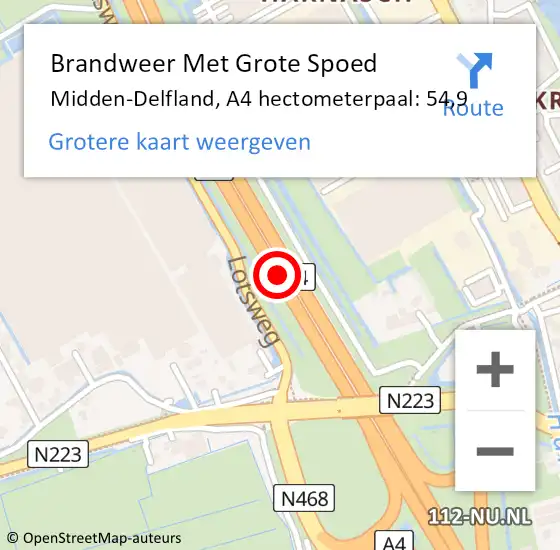 Locatie op kaart van de 112 melding: Brandweer Met Grote Spoed Naar Midden-Delfland, A4 hectometerpaal: 54,9 op 15 oktober 2021 08:50