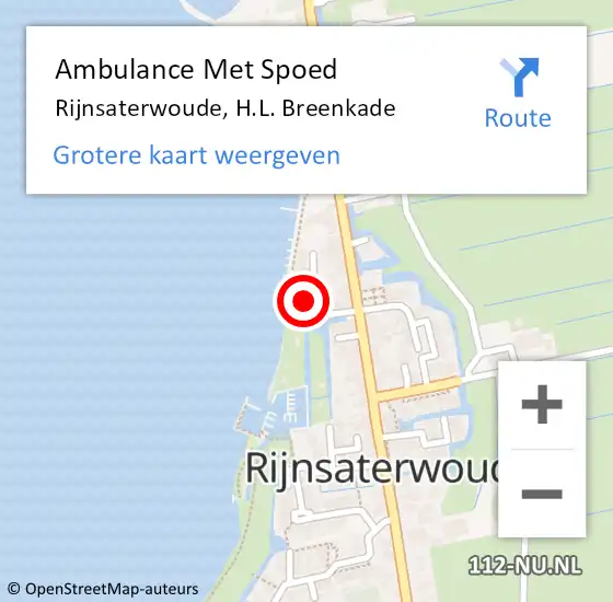 Locatie op kaart van de 112 melding: Ambulance Met Spoed Naar Rijnsaterwoude, H.L. Breenkade op 15 oktober 2021 08:53
