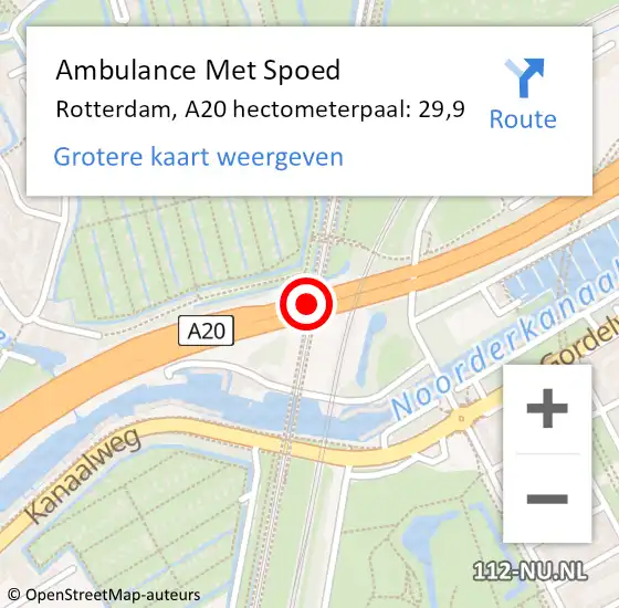 Locatie op kaart van de 112 melding: Ambulance Met Spoed Naar Rotterdam, A20 hectometerpaal: 29,9 op 15 oktober 2021 08:54