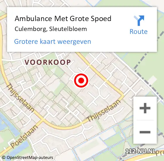 Locatie op kaart van de 112 melding: Ambulance Met Grote Spoed Naar Culemborg, Sleutelbloem op 15 oktober 2021 09:05