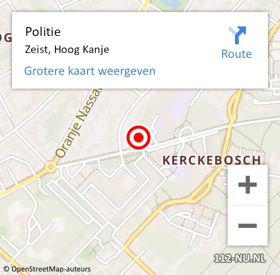 Locatie op kaart van de 112 melding: Politie Zeist, Hoog Kanje op 15 oktober 2021 09:10