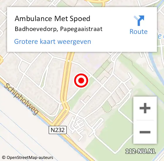 Locatie op kaart van de 112 melding: Ambulance Met Spoed Naar Badhoevedorp, Papegaaistraat op 15 oktober 2021 09:19