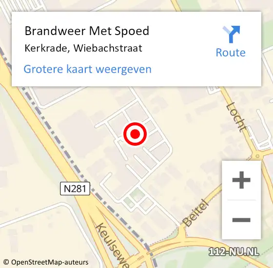 Locatie op kaart van de 112 melding: Brandweer Met Spoed Naar Kerkrade, Wiebachstraat op 15 oktober 2021 09:24