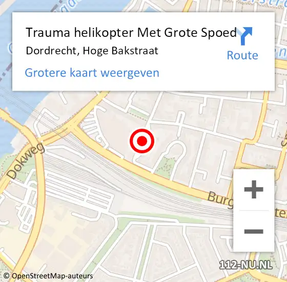 Locatie op kaart van de 112 melding: Trauma helikopter Met Grote Spoed Naar Dordrecht, Hoge Bakstraat op 15 oktober 2021 09:29