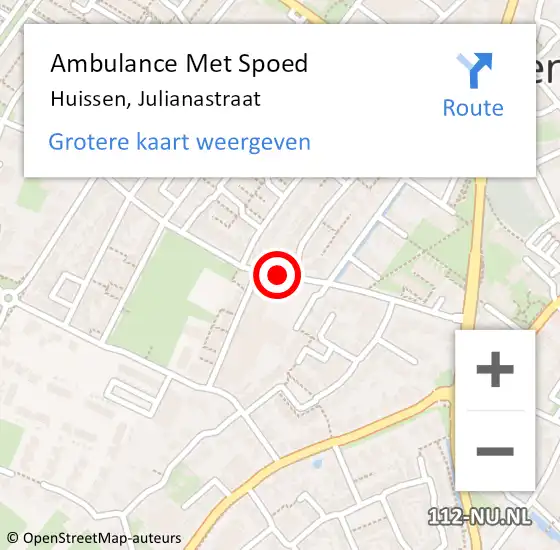 Locatie op kaart van de 112 melding: Ambulance Met Spoed Naar Huissen, Julianastraat op 15 oktober 2021 09:30