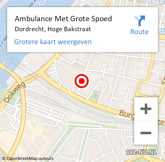 Locatie op kaart van de 112 melding: Ambulance Met Grote Spoed Naar Dordrecht, Hoge Bakstraat op 15 oktober 2021 09:32