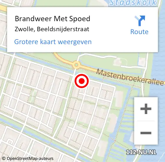 Locatie op kaart van de 112 melding: Brandweer Met Spoed Naar Zwolle, Beeldsnijderstraat op 15 oktober 2021 09:42