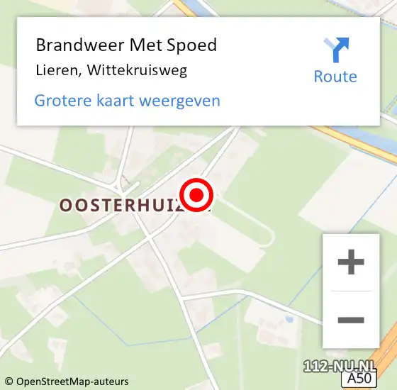 Locatie op kaart van de 112 melding: Brandweer Met Spoed Naar Lieren, Wittekruisweg op 15 oktober 2021 10:00