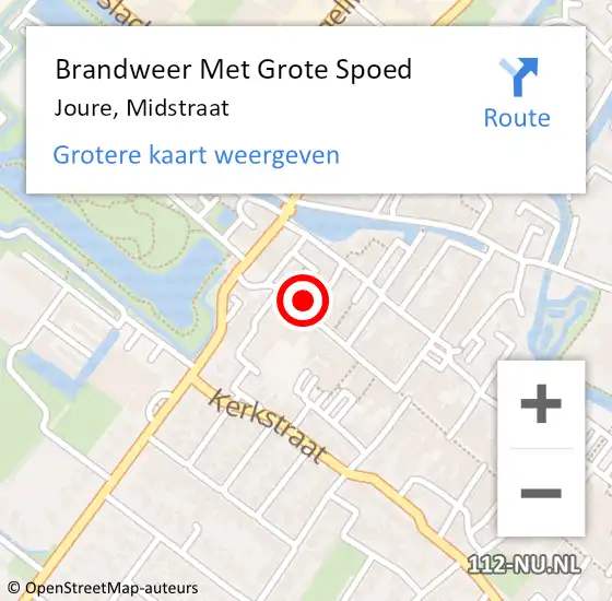 Locatie op kaart van de 112 melding: Brandweer Met Grote Spoed Naar Joure, Midstraat op 15 oktober 2021 10:30