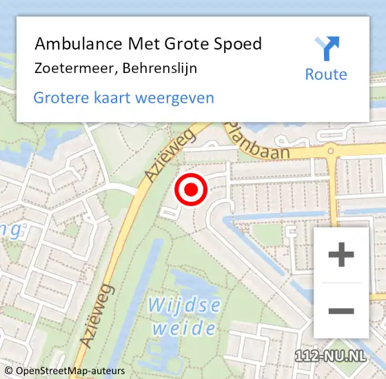 Locatie op kaart van de 112 melding: Ambulance Met Grote Spoed Naar Zoetermeer, Behrenslijn op 15 oktober 2021 10:35