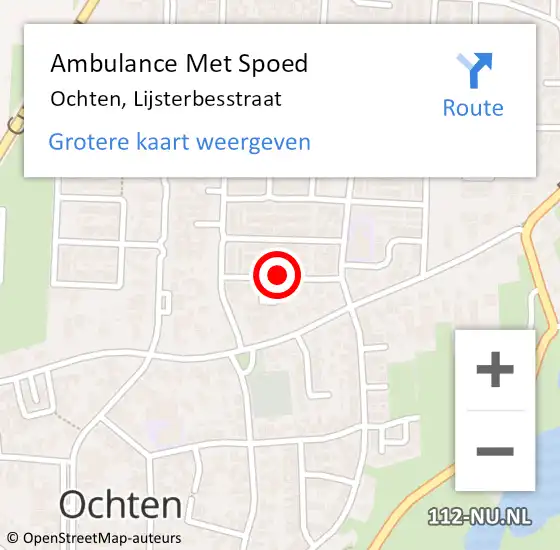 Locatie op kaart van de 112 melding: Ambulance Met Spoed Naar Ochten, Lijsterbesstraat op 15 oktober 2021 11:13