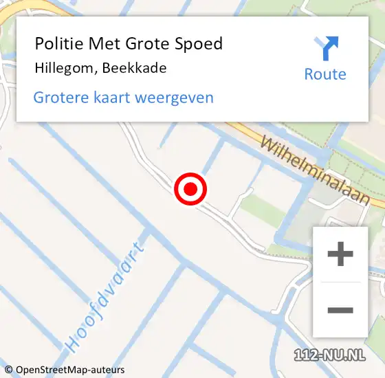 Locatie op kaart van de 112 melding: Politie Met Grote Spoed Naar Hillegom, Beekkade op 15 oktober 2021 11:58