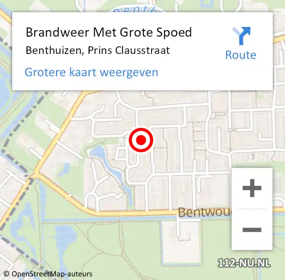 Locatie op kaart van de 112 melding: Brandweer Met Grote Spoed Naar Benthuizen, Prins Clausstraat op 15 oktober 2021 12:00