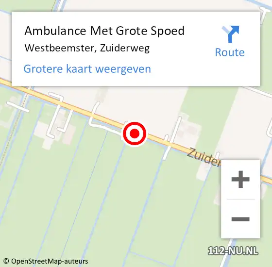 Locatie op kaart van de 112 melding: Ambulance Met Grote Spoed Naar Westbeemster, Zuiderweg op 15 oktober 2021 12:16