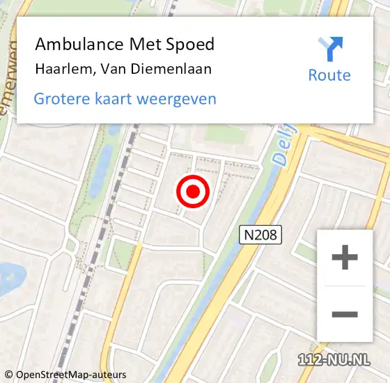 Locatie op kaart van de 112 melding: Ambulance Met Spoed Naar Haarlem, Van Diemenlaan op 15 oktober 2021 13:00