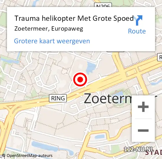 Locatie op kaart van de 112 melding: Trauma helikopter Met Grote Spoed Naar Zoetermeer, Europaweg op 15 oktober 2021 13:11