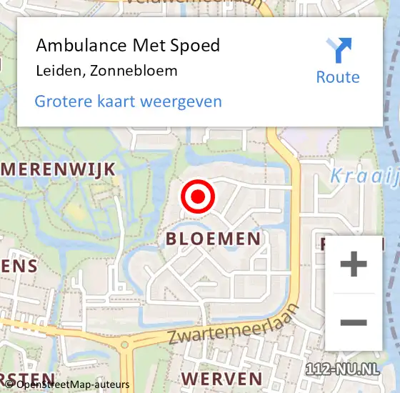 Locatie op kaart van de 112 melding: Ambulance Met Spoed Naar Leiden, Zonnebloem op 15 oktober 2021 13:56