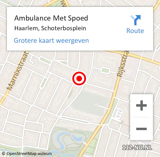 Locatie op kaart van de 112 melding: Ambulance Met Spoed Naar Haarlem, Schoterbosplein op 15 oktober 2021 14:15